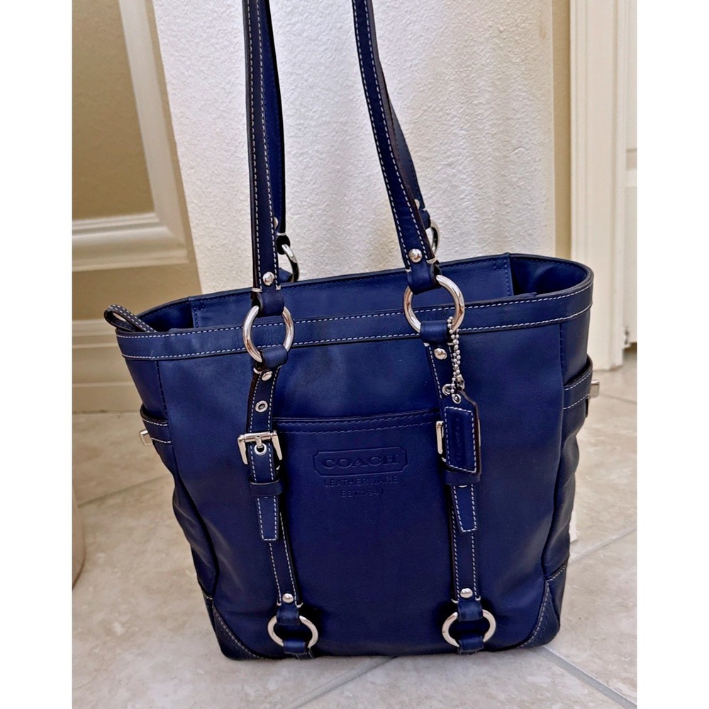 Coach Navy Blue Leather Tote Bag Shoulder Purse Z14699‎